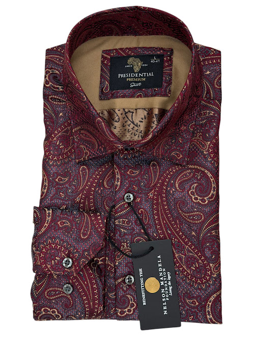 Presidential Premium Burgundy & Gold Paisley Pattern Jacquard Shirt